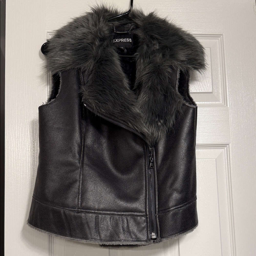Express Charcoal Faux Fur Vest